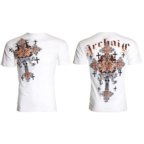 ARCHAIC by AFFLICTION White GODFREY Cross Short Sleeve Slim Fit Y2K T-shirt NWT - Picture 2 of 8